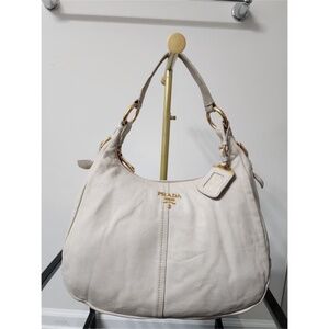Authentic Prada Vitello Daino Leather Hobo Bag Off-White